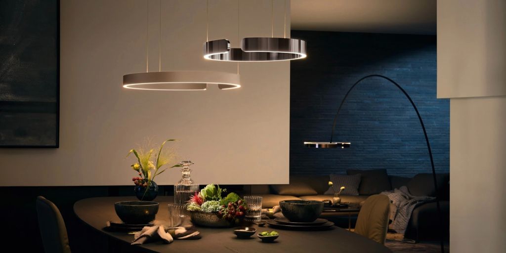 Elegant Dining Room with Modern Lighting